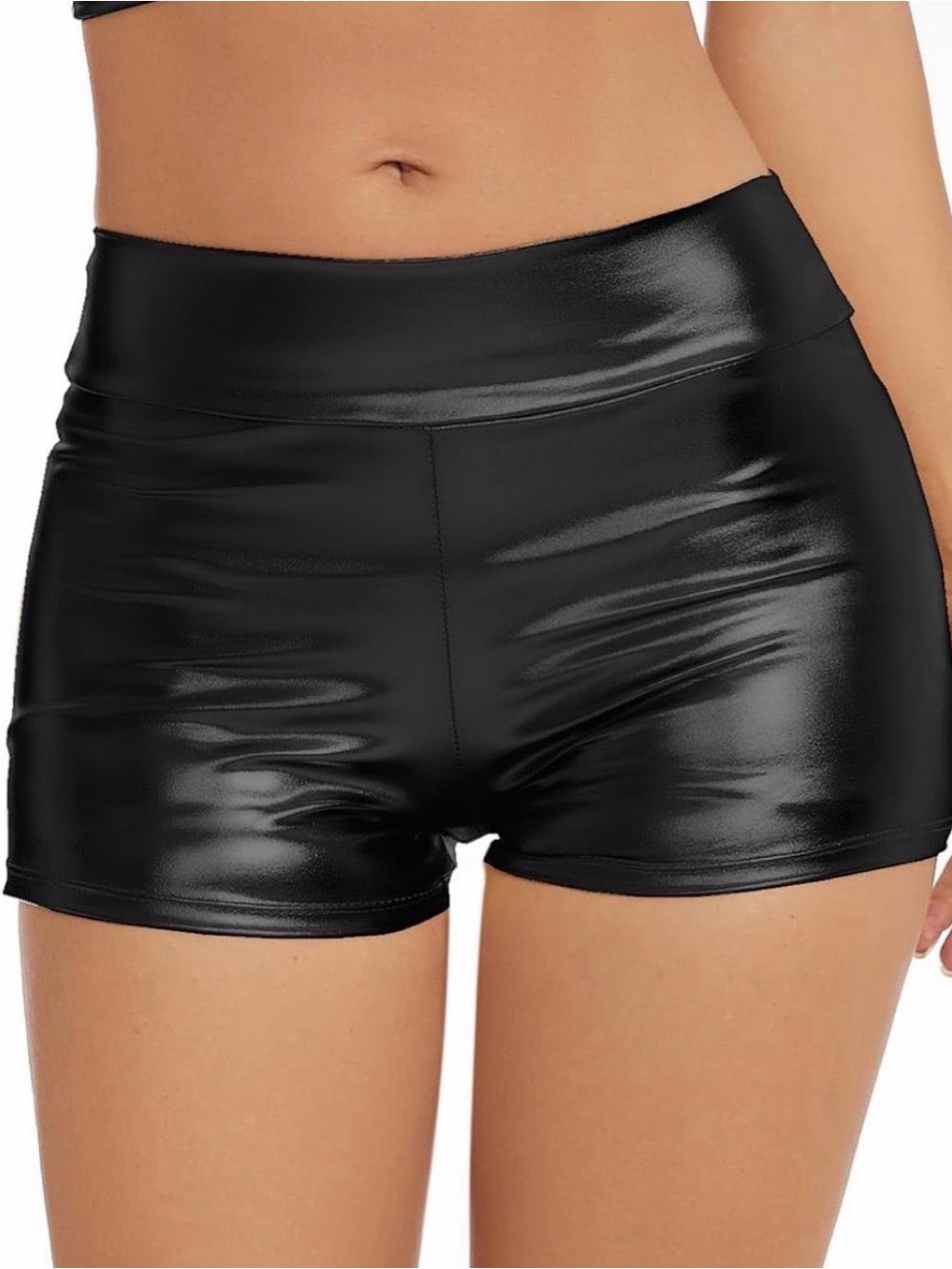 High-Waist Black Faux Leather Women’s Shorts